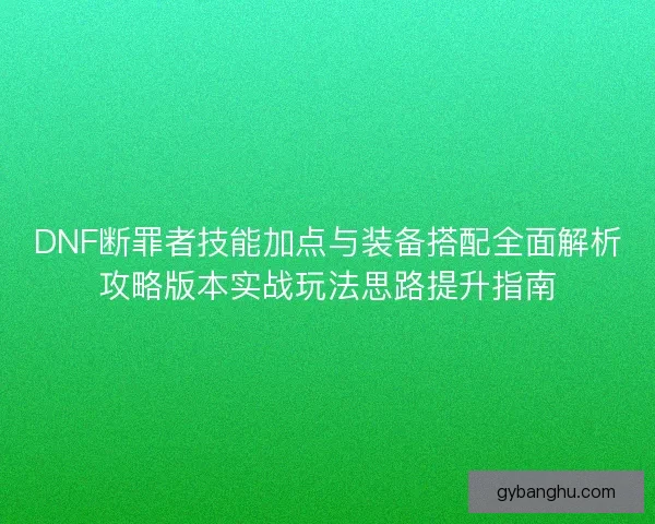 DNF断罪者技能加点与装备搭配全面解析攻略版本实战玩法思路提升指南