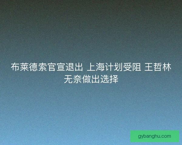 布莱德索官宣退出 上海计划受阻 王哲林无奈做出选择