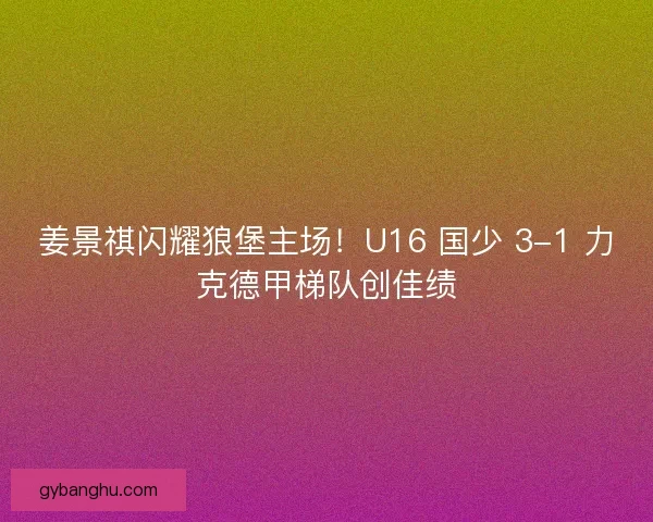 姜景祺闪耀狼堡主场！U16 国少 3-1 力克德甲梯队创佳绩